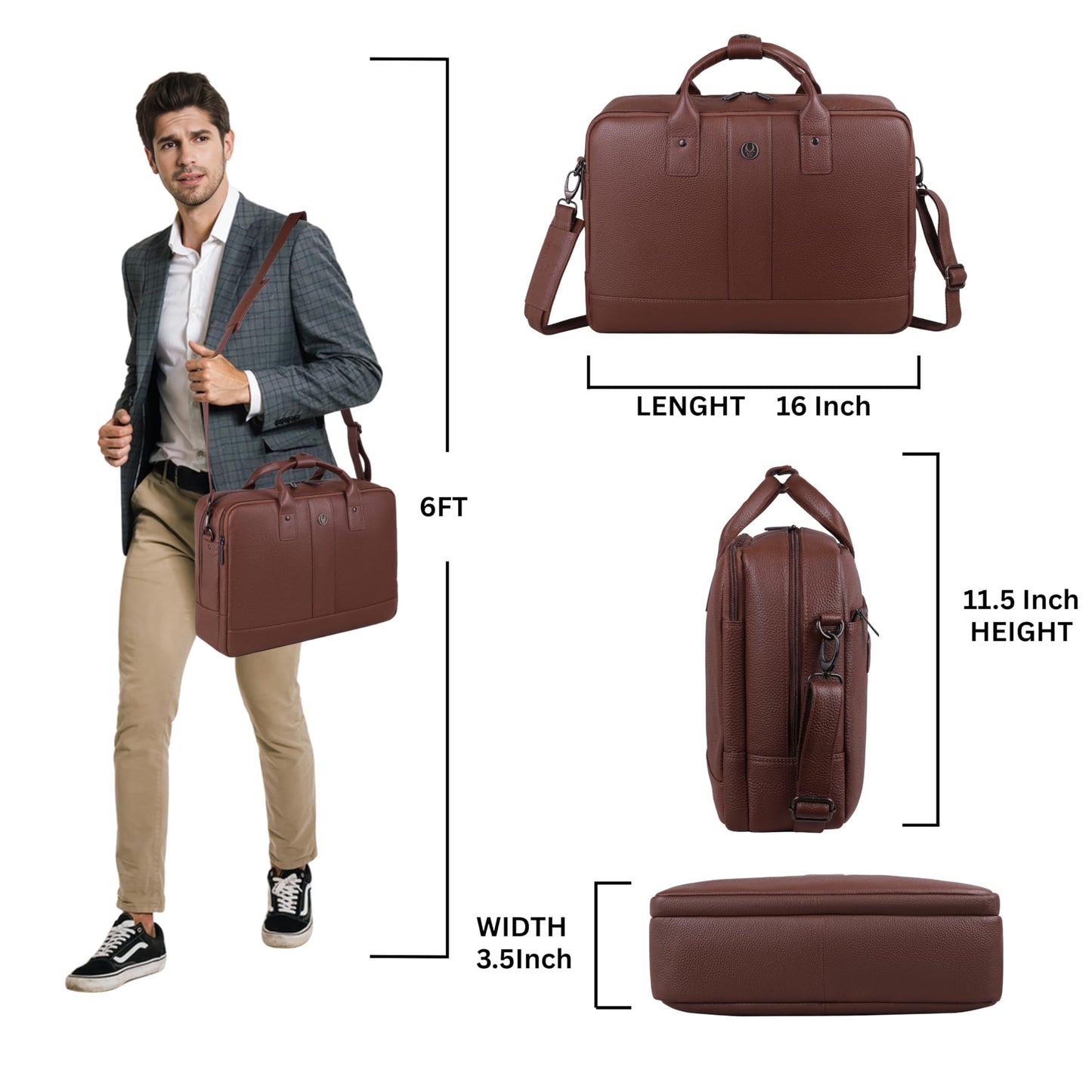 Wildhorn Slim Genuine Leather Office Bag for Men & Women | Vintage Shoulder Satchel