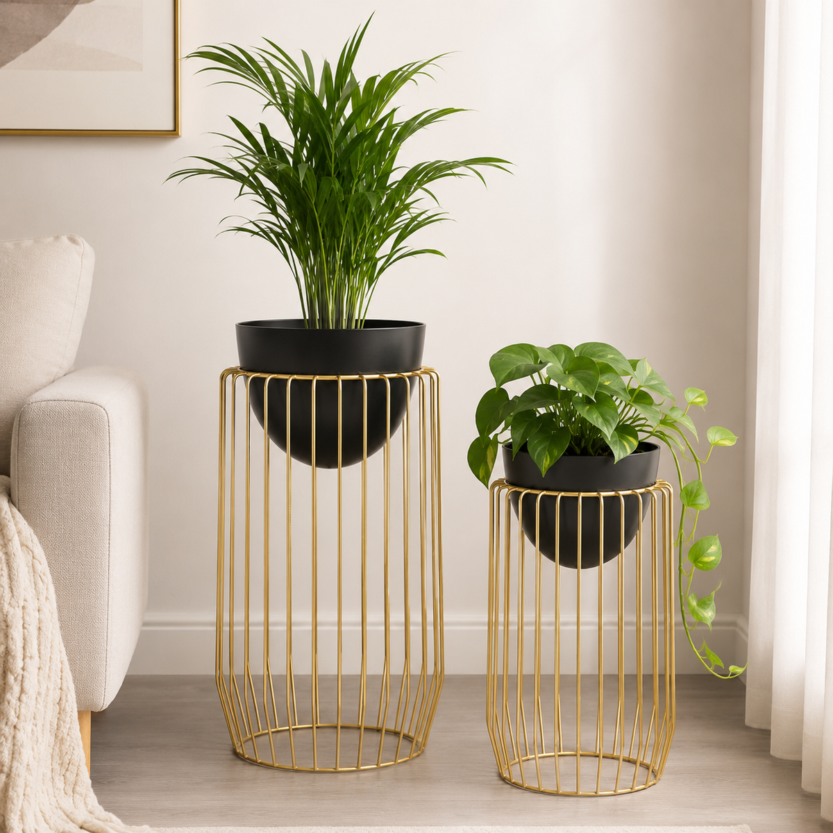 Rose Gold Metal Cage Planters Set of 2
