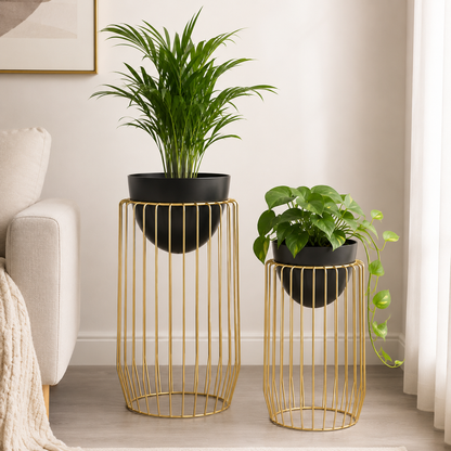 Rose Gold Metal Cage Planters Set of 2