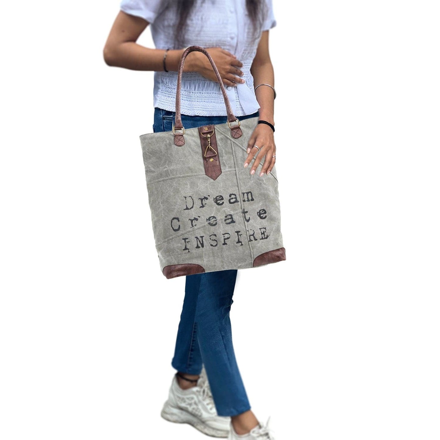 Large Canvas Travel & Weekend Handbag - Grey | Casual Shoulder Bag