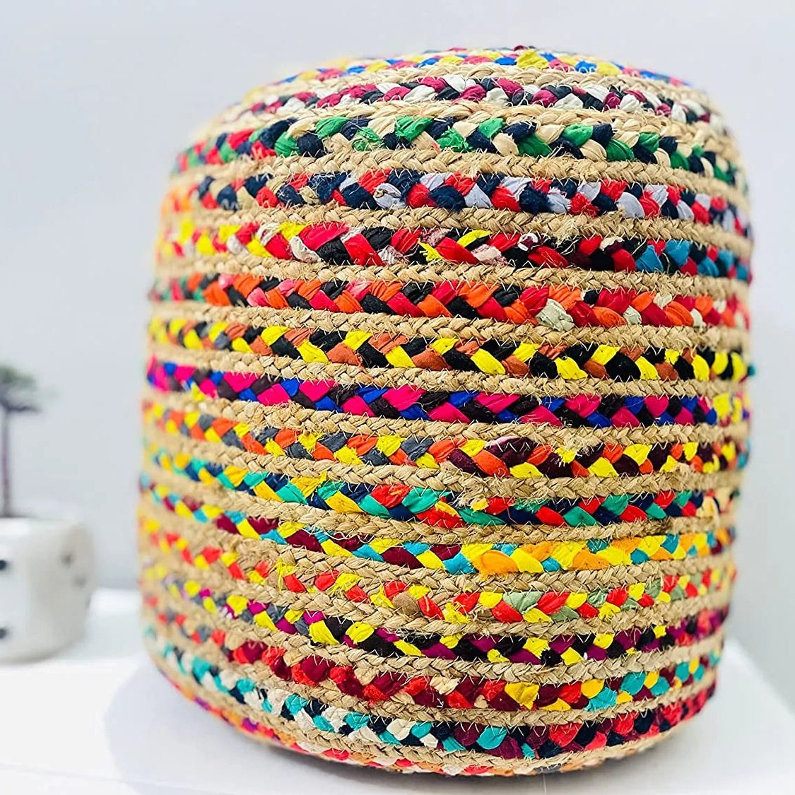 Handcrafted Multicolour Jute Pouffe