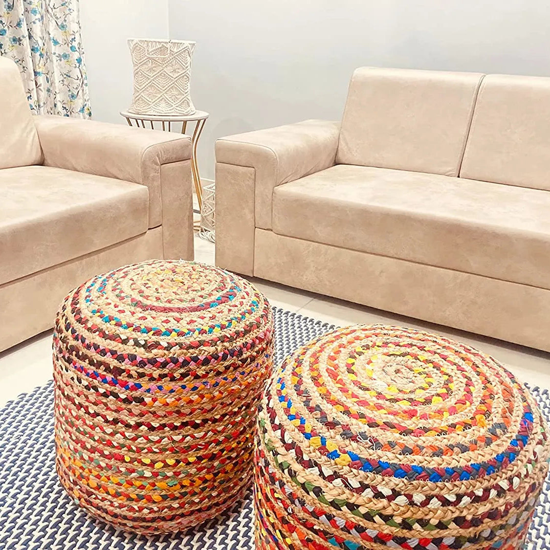Handcrafted Multicolour Jute Pouffe
