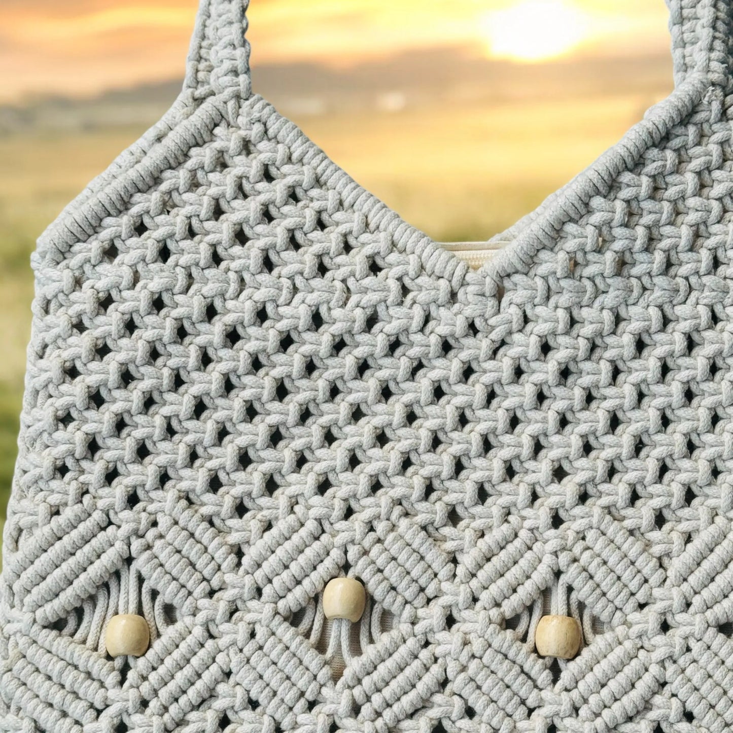 European Styled Cotton Crochet Boho Chic Handcrafted Macrame Tote bag for Women