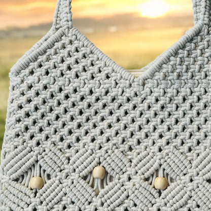 European Styled Cotton Crochet Boho Chic Handcrafted Macrame Tote bag for Women