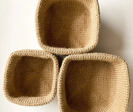 Handcrafted Rectangular Nesting Jute Baskets