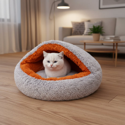 Premium Hooded Nesting Pet Bed | 65cm Grey