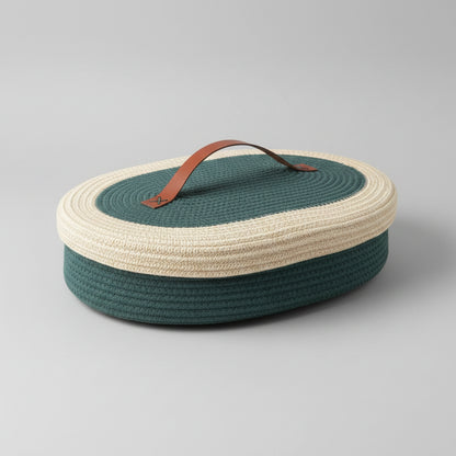 Handwoven Cotton Oval Storage Basket with Lid