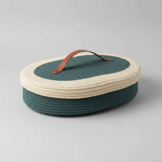 Handwoven Cotton Oval Storage Basket with Lid