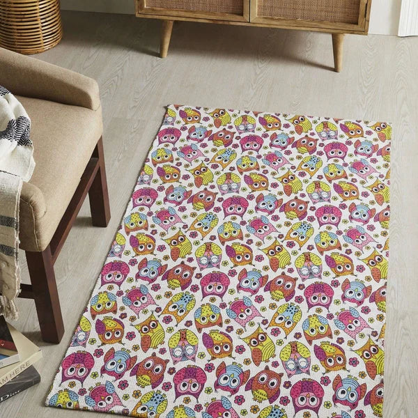 Printed Owl Kids Room Dhurrie Carpet