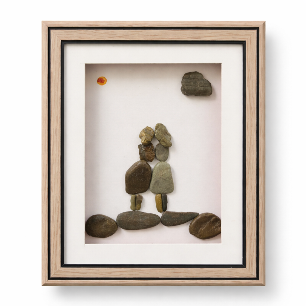 "Mother’s Warm Embrace" Pebble Art Frame