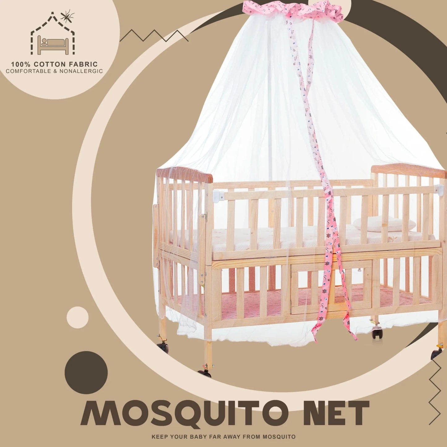 FurniFest Convertible Baby Cot Crib with Mattress and Mosquito Net | Multi-Functional Infant Cradle to Toddler Bed | Breathable Fabric and Locking Wheels