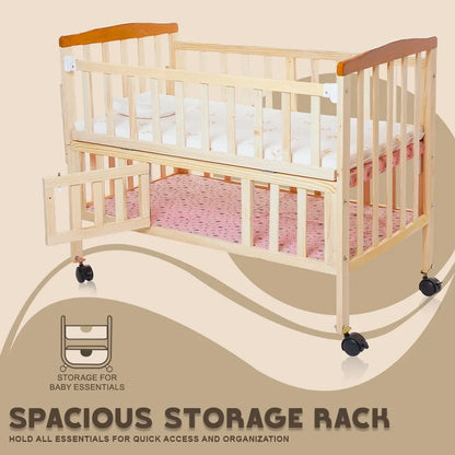 FurniFest Convertible Baby Cot Crib with Mattress and Mosquito Net | Multi-Functional Infant Cradle to Toddler Bed | Breathable Fabric and Locking Wheels