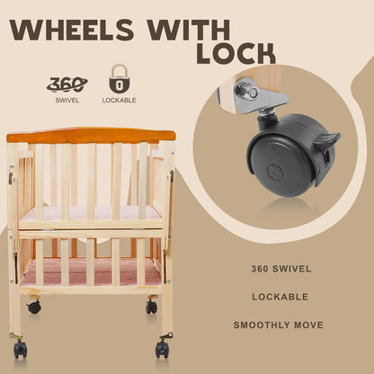 FurniFest Convertible Baby Cot Crib with Mattress and Mosquito Net | Multi-Functional Infant Cradle to Toddler Bed | Breathable Fabric and Locking Wheels