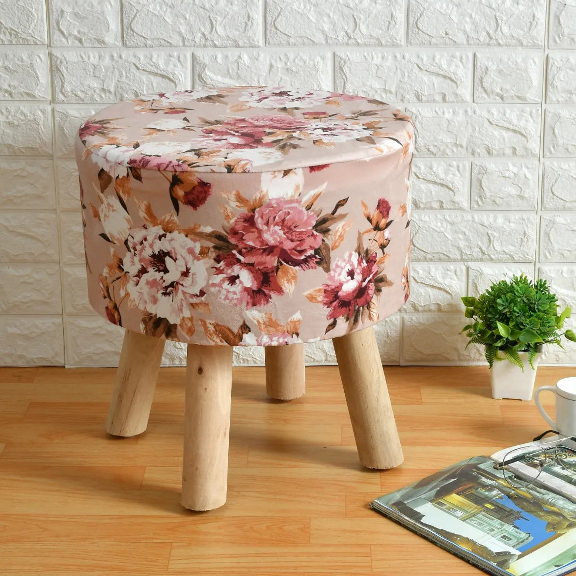 Pink Floral Pattern Ottoman Stool Pouffe