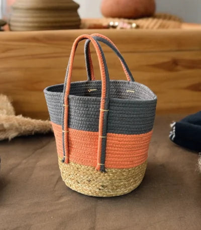 Multi-Purpose jute cotton storage basket – Ideal for Kitchen, Clothes, Planters & More