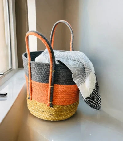 Multi-Purpose jute cotton storage basket – Ideal for Kitchen, Clothes, Planters & More