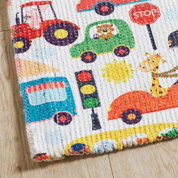Printed Animal Transport Kids Room Dhurrie Carpet