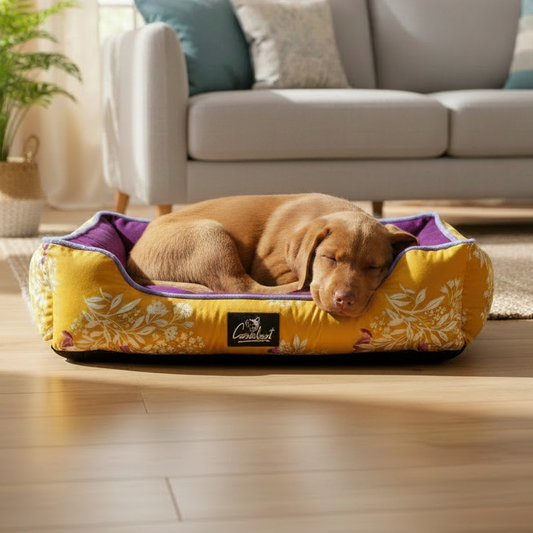 Premium Printed Dog Lounger Bed Yellow Garden