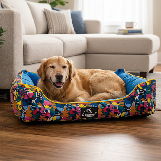 Premium Printed Dog Lounger Bed Colorful Flowers