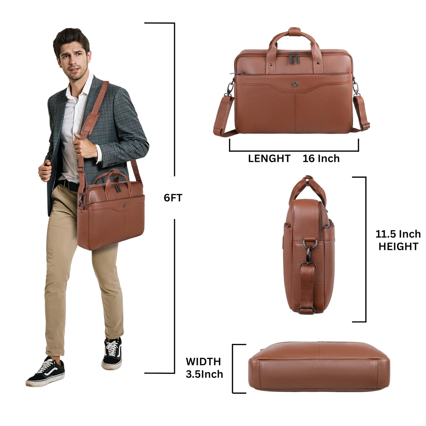 Wildhorn Premium Leather Laptop Messenger Bag | Executive Smart Office Satchel
