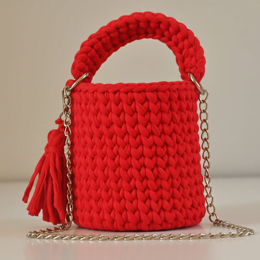 Handmade Vibrant Red Crochet Bucket Bag