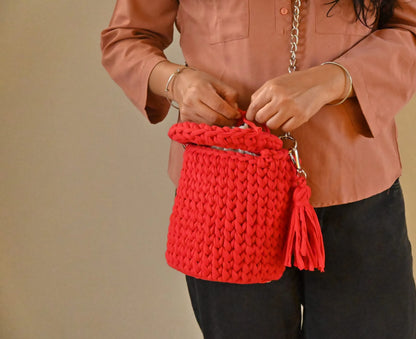 Handmade Vibrant Red Crochet Bucket Bag