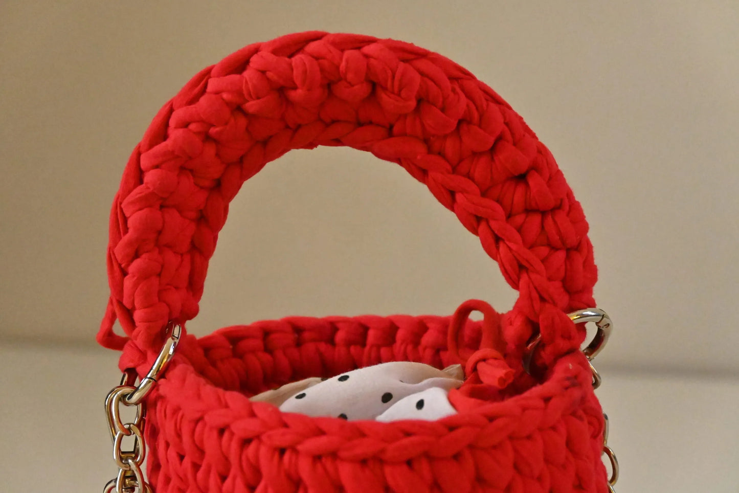 Handmade Vibrant Red Crochet Bucket Bag