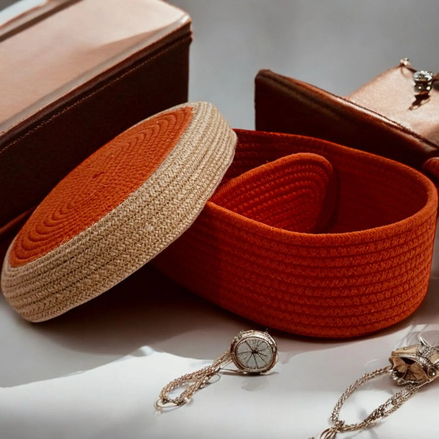 Multipurpose Cotton Rope Basket with Divider & Lid