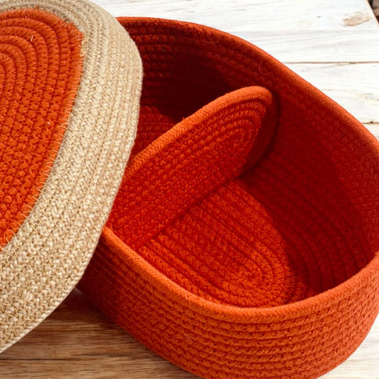 Multipurpose Cotton Rope Basket with Divider & Lid