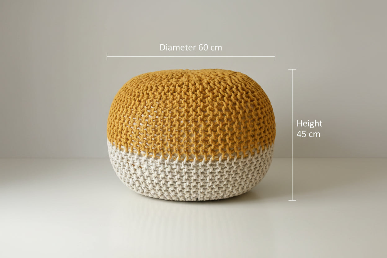 Handcrafted Wide Round Hand-Knitted Cotton Ottoman Pouf