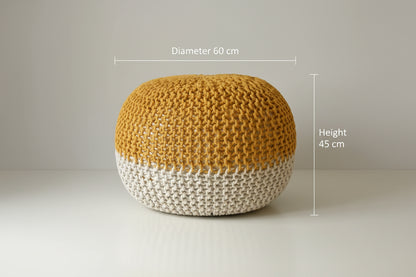 Handcrafted Wide Round Hand-Knitted Cotton Ottoman Pouf