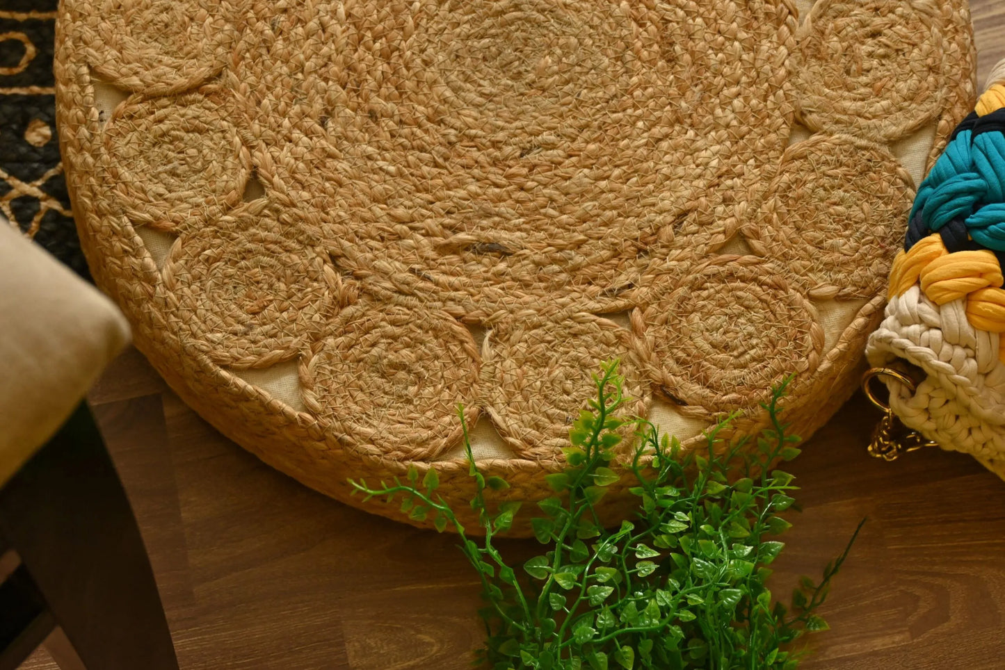 Handcrafted Round Jute Floor Cushion Pouf
