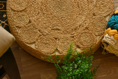 Handcrafted Round Jute Floor Cushion Pouf