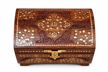 Handcrafted Sheesham Wood Treasure Chest Round Top II