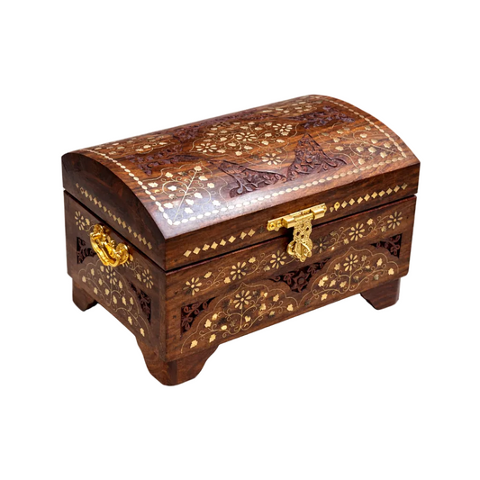 Handcrafted Sheesham Wood Treasure Chest Round Top II