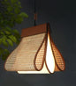 Cane Petal Pendant Light – Faux Leather and Rattan Boho Lighting – 12″ x 14″