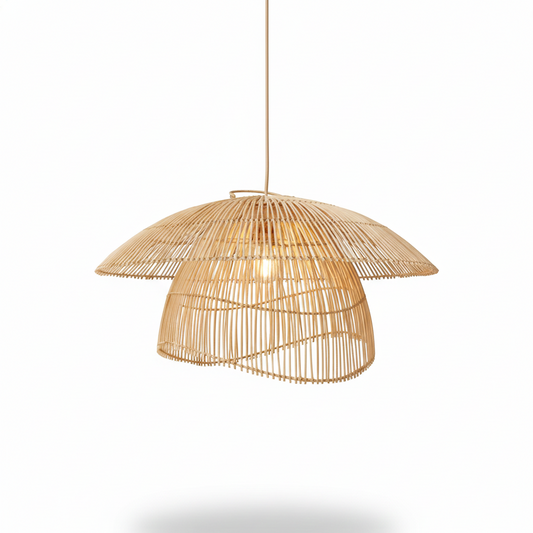 Mushroom Pendant Light – Handwoven Rattan Boho Chic Lighting 12″x10″