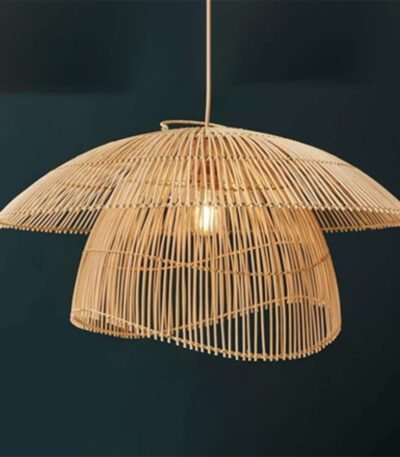 Mushroom Pendant Light – Handwoven Rattan Boho Chic Lighting 12″x10″
