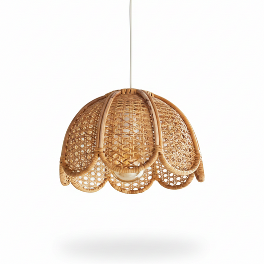 Petal Pendant Light – Handwoven Rattan Boho Chic Pendant Light 12″x10″