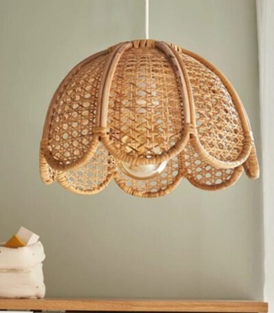 Petal Pendant Light – Handwoven Rattan Boho Chic Pendant Light 12″x10″
