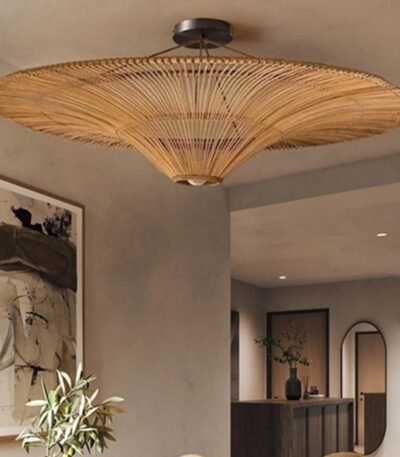 Large Rattan Ceiling Light –Bohemian Chic Pendant Lighting 30″x10″