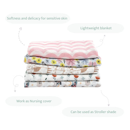 100% Cotton Muslin Swaddles – Set of 5