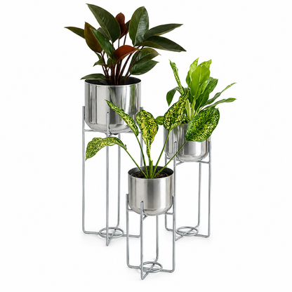 Three Cylindrical Metal Planters Modern Set of 3