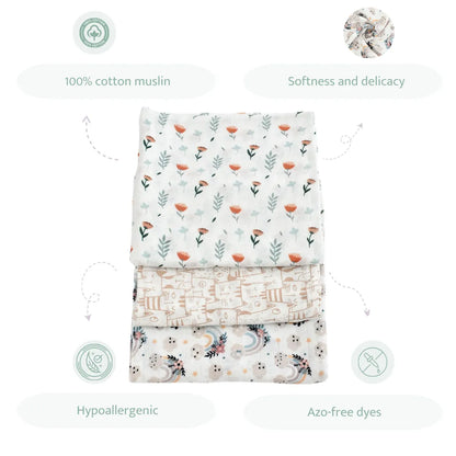 Sovana 100% Cotton Muslin Swaddles – Set of 3