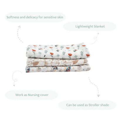 Sovana 100% Cotton Muslin Swaddles – Set of 3