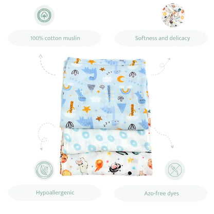 Sovana 100% Cotton Muslin Swaddles – Set of 3