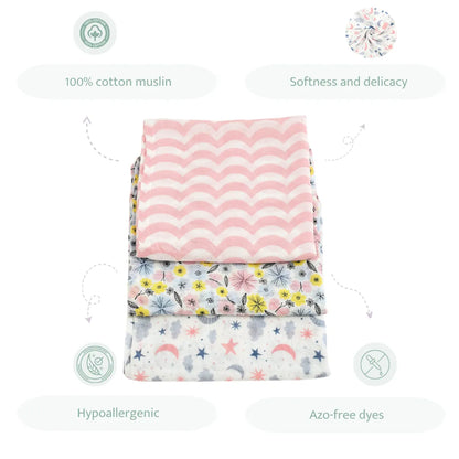 Sovana 100% Cotton Muslin Swaddles – Set of 3