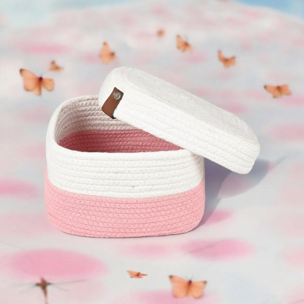 Hand-Woven Cotton Rope Storage Basket with Lid