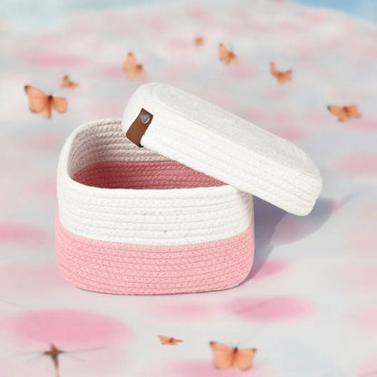 Hand-Woven Cotton Rope Storage Basket with Lid