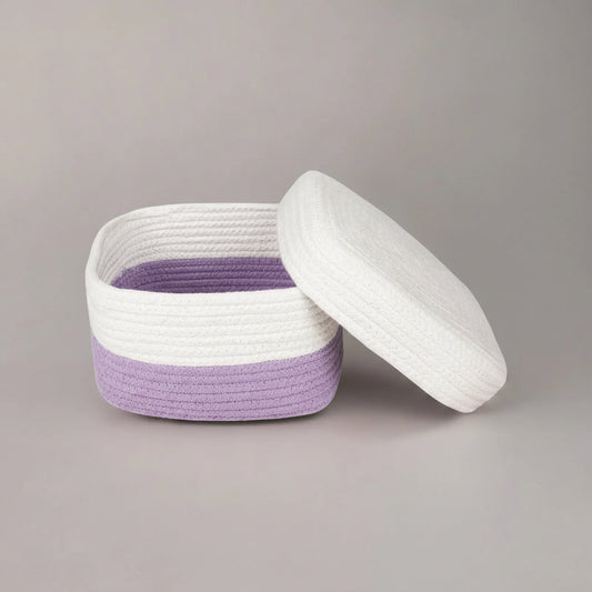 Hand-Woven Cotton Rope Storage Basket with Lid